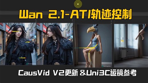 Wan 2.1-字节ATI模型轨迹控制进行可控视频的生成,CausVid V2加速模型更新动态更强,Uni3C视频运镜参考