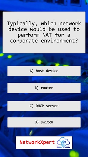 In a corporate network environment, NAT is most commonly performed by a router. NAT allows multiple devices within a private internal network to access external networks such as the internet using a single or limited number of public IP addresses. This is essential for conserving global IP address space and adds a layer of security by hiding internal IP structures from the outside world. The router sits at the boundary between the internal network and the internet. When a device from the interna