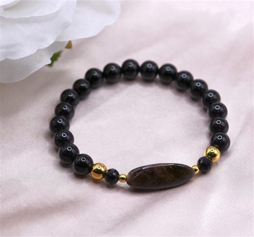 Handcrafted Black Onyx With Tourmaline Focal Bead Bracelet- “midnight Bloom”| Protection & Strength Gemstone Jewelry | Gift for Him or Her - Etsy
