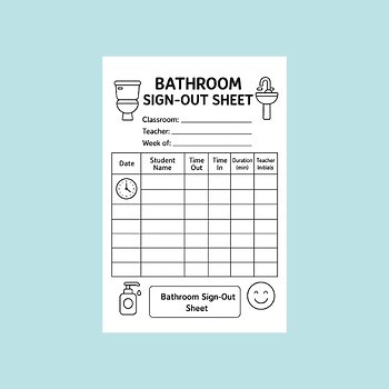 Bathroom Sign-Out Sheet | Printable Restroom Log for Classroom Manageme