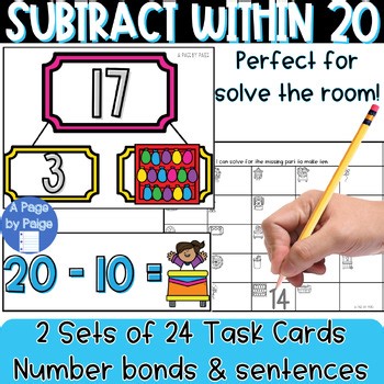 Carnival Theme: Subtraction within 20 Math Fact Center | Facts to 20 Task Cards