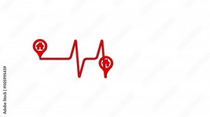 Continuous one line drawing of path with map location pointers. Single line drawing route or way with map pin or navigation pointer that mark echolocation