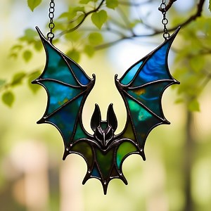 Stained Glass Bat Suncatcher: Gothic Window Hanging (SVG, PNG, PDF) - Etsy