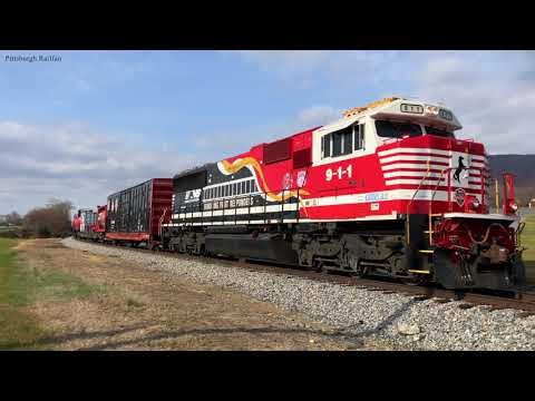 [4K60] 'Honoring First Responders' SD60E 911 leads the Safety Train on the Chesapeake & Western