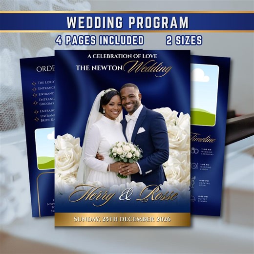Emerald Blue & White Wedding Program Template, 4-page Bi-fold Ceremony Booklet (digital Download) - Etsy