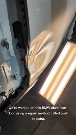 Ivan Ivanov on Instagram: "BMW aluminum door repair using Push to Paint 🔧✨ The goal here wasn’t a full paintless repair — the customer is taking it to a body shop. My job was to straighten the panel cleanly and save it from being buried in heavy bondo. Now only a light primer is needed for a flawless finish. 👌 📞Call 👉 916-995-6602 ⌨️Text photos 👉 916-995-6602 Estimates are generated using a standard price guide app @mobiletechrx 👉Whether you are paying out of pocket or going through insura