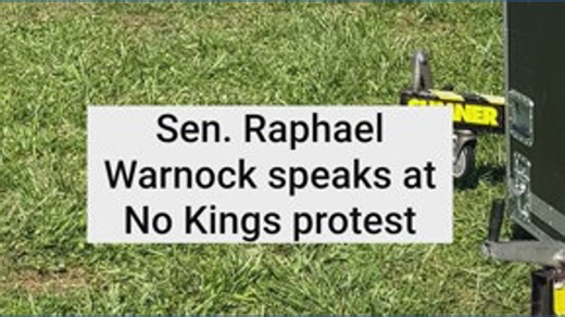 Sen. Raphael Warnock speaks at Atlanta 'No Kings' protest