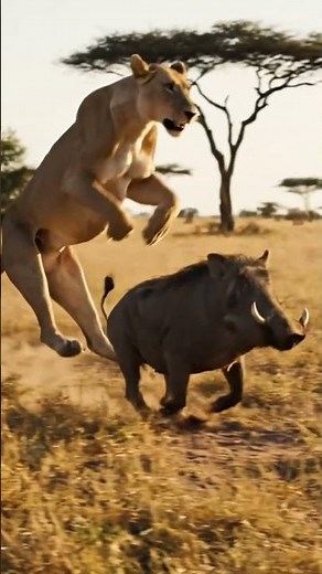 Lion Fight Warthog | Wild Animal Hunt in African Savannah | 4K Short Documentary