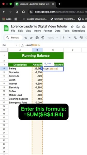 How to calculate running balance in Google Sheets