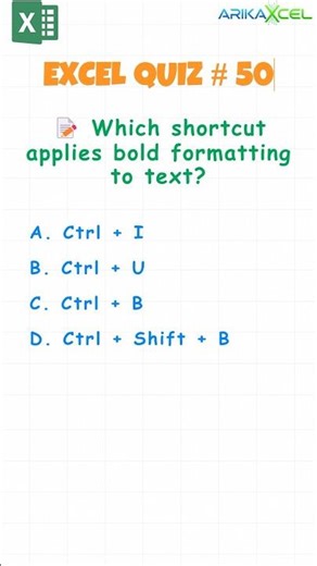Excel Quiz Challenge 50 | Excel Test | Multiple Choice Questions | Tip & Tricks | #shorts