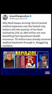 16K views · 1K reactions | Why Modi keeps winning: Out of pocket medical expenses was the fastest way Indians slid into poverty. It has been slashed by 21% as 380 million are now benefiting from Ayushman Health insurance. 70 million have already received medical treatment through it. Staggering numbers. | Anand Ranganathan | Facebook