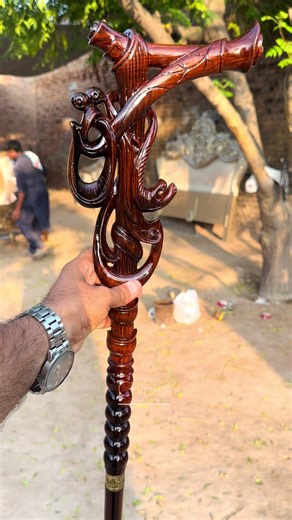 Elegant Wooden Walking Stick with High-Gloss Finish