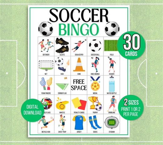 Soccer Bingo, 30 Soccer Bingo Cards, Soccer Game, Soccer Activity, Kid's Printable Bingo Game, Soccer Bingo Game for Kids, Kids Soccer Game - Etsy