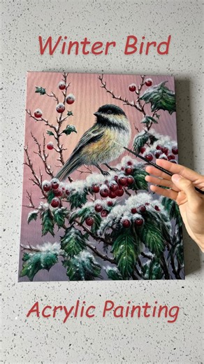 Feliks Kaparchuk on Instagram: "Winter Bird Acrylic Painting Tutorial ❄️ Comment “bird” and I’ll send the full lesson 🎨"