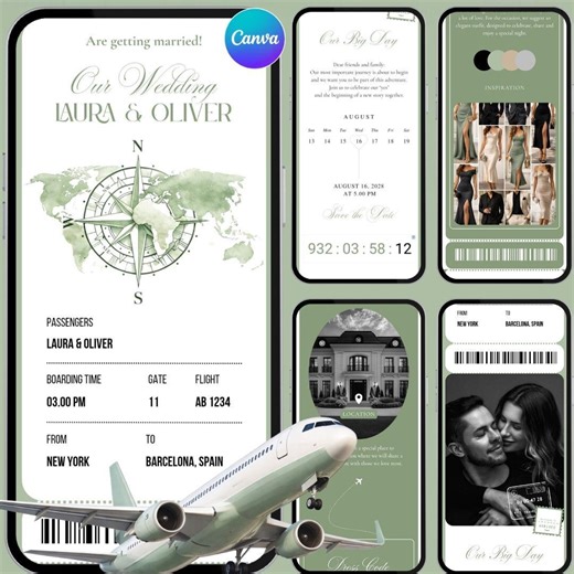 Boarding Pass Wedding Invitation, Wedding Invitation Template, Digital Destination Wedding, Destination Wedding Passport Invitation Template - Etsy