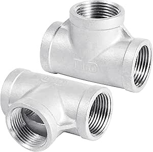 Stainless Steel Tee Pipe Fittings2 PCS, Tee 1" x 1" x 1" Female Pipe Fittings 3-way Tube Fittings Female Thread T-shaped Connector, Applied to Gas, Fuel, Plumbing, Refrigeration, Vacuum Applications
