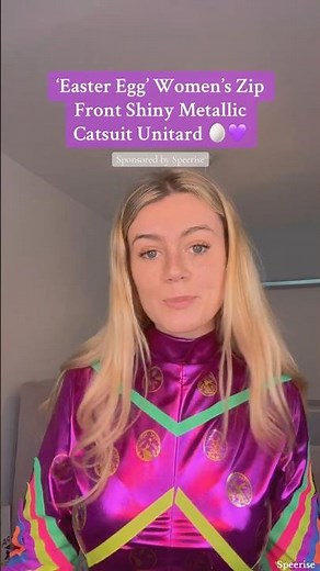 Speerise - ‘Easter Egg’ Women’s Zip Front Shiny Metallic Catsuit Unitard 🥚💜