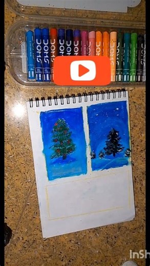 christmas day oil pastels easy drawing 🏖️. #christmas #easy #pastelart #artwork #artist #shorts #yt