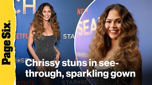 Chrissy Teigen hits the 'Star Search' red carpet in see-through, sparkling gown