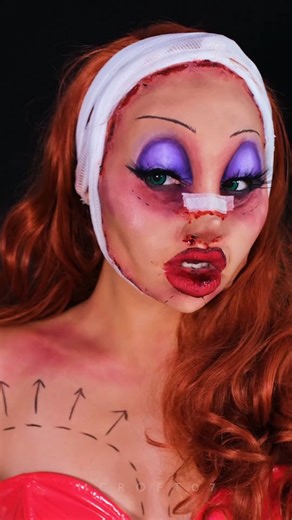 Melissa Croft 🇬🇧 on Instagram: "JESSICA RABBIT BOTCHED edition tutorial. I bought the prosthetic from @mostlydeaddotcom and I've wanted to buy them for yeaaaars! I finally did it, I'm so happy! #HalloweenMakeUp #cosplay #cosplaymakeup #sfxmakeup #jessicarabbit"
