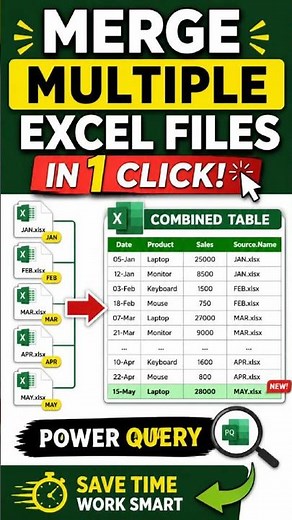 Excel Power Query | Combine Multiple Excel Files in 1 Click ⚡ #shorts