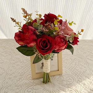 Rich Red Rose Wedding Bouquet With Blush Floral & Greenery Bridesmaid Bouquets - Etsy