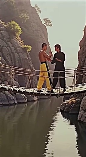 Kung Fu Fight on a Rope Bridge 😳#brucelee #martialarts #zaviroaryt #actionshorts #1970s