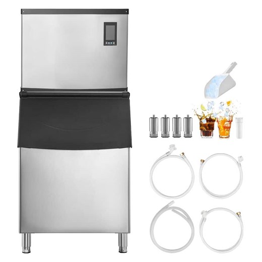 Check The Home Depot's Q&A Before Buying: SKYSHALO 34.65 in.W Commercial Ice Maker Machine 1000LBS/24H 500LB Storage Auto Self-Cleaning Freestanding Full Size Cubes Silver