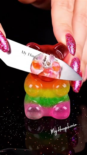 Rainbow Gummy Crystal Cut 🍬✨ Satisfying Candy ASMR #asmrgum #asmrvideo #asmrcommunity