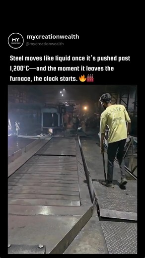 creation wealth on Instagram: "Steel moves like liquid once it’s pushed past 1,200°C—and the moment it leaves the furnace, the clock starts. 🔥🏭 This is one of the highest-pressure jobs in manufacturing. The steel must be guided, bent, and shaped before it cools and hardens—using rollers, gravity, and precise manual control. There’s no pause button. Miss the timing by seconds, and the entire piece is scrap. Every movement manages heat loss, internal stress, and final strength in real time. Work