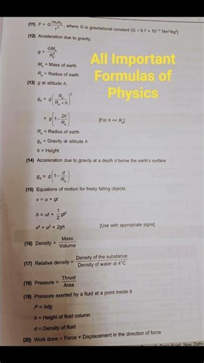 Important Formulas OF Physics Class-9 #cbse #viral #shorts