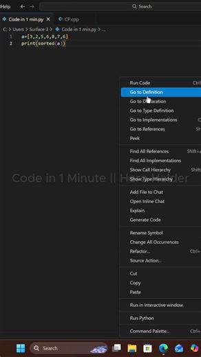 Sort a List in 1 Minute 🤯 (Python) | Hero Halder #Shorts