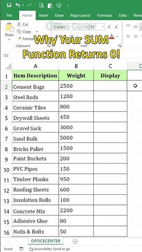 Why Your SUM Function Returns 0! (And How to Fix It) 🛑 #excel #dataextractor #exceltips #shorts
