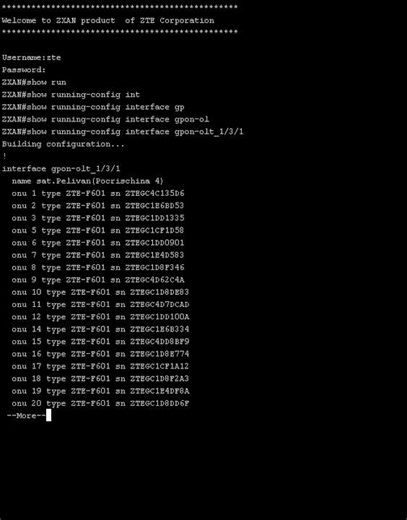 Comenzi ZTE ZXA10 C300 OLT - "show running config interface gpon olt" (lectia15)