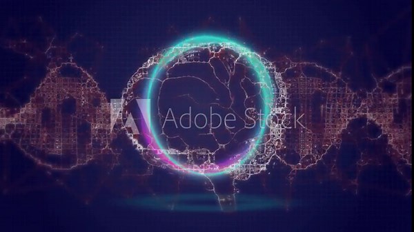 Neon ring reacting to network pulse, forming filaments and syncing side waveforms, visualizing data