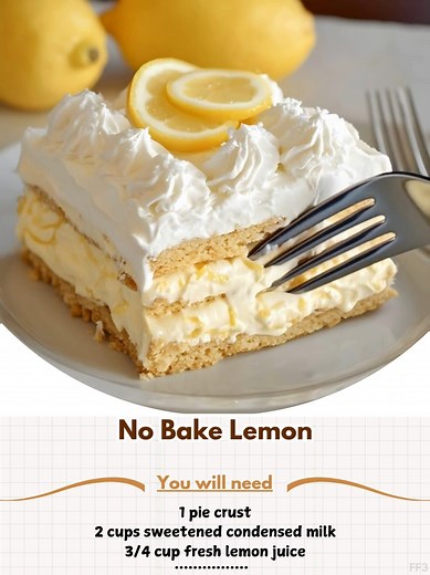 No 🍾️ Bake Lemon 🍋 Pie Recipe Ingredients: 1 pie crust 2 cups sweetened condensed milk 3/4 cup fresh lemon juice Instructions: Pour the sweetened condensed milk into a mixing bowl. Add the lemon juice and stir until well combined. Pour the mixture into the pie crust. Refrigerate for a couple of hours until set. Top with whipped cream before serving. ..... Full Recipe in Coʍmеոτ 💬 🙆 | Grandma's Meal Recipes