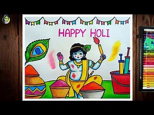 Happy Holi Drawing | Holi Special Little Krishna Drawing Easy | Holi Festival Drawing Step By Step