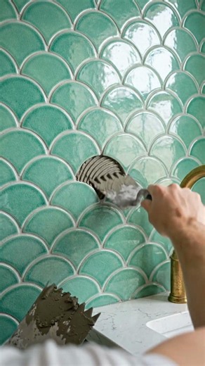 Replacing a cracked fan-shaped vanity backsplash tile for a perfectly clean, restored look! 🛠️🛁