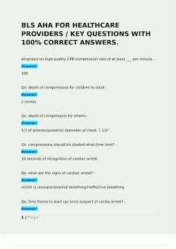 Bls Aha For Healthcare Providers Key Questions With 100 Correct Answers pdf