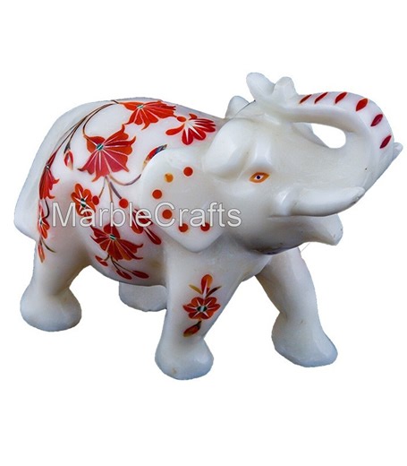 White Marble Elephant Statue With Carnelian Inlay | Trunk up Elephant Figurine | 5" Good Luck Elephant for Living Room | Unique Wedding Gift - Etsy