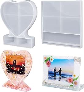 LET'S RESIN Picture Frame Resin Molds,Large Unique Silicone Molds for Photo Frame,Rectangle & Heart Shape Epoxy Molds for DIY Home Decor,Handmade Gifts
