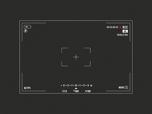 Camera viewfinder design on black background with display frame elements for video recording | Premium Vector
