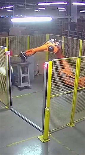 Robot malfunction caught on factory CCTV