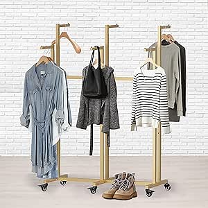 Metal Clothing Rack, 6 Arms Clothes Display Racks with Wheels, Adjustable Floor Standing Garment Rack From 46.85" to 64", Portable Retail Display Stand for Boutique Stores (Gold, 6 Arm/45.66in)