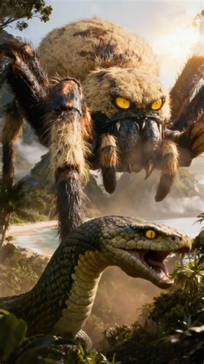 Giant Spider Attacks Massive Snake | Epic Monster Battle on a Tropical Island