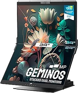 Mobile Pixels Geminos 2 x 24 inch FHD Stacked Computer Monitor with All-inclusive Dual Vertical Monitors, 100W USB-C Charging, 1080P Webcam&Speakers, HDMI/USB-A/USB-C, Height Adjustable (2 Monitors)