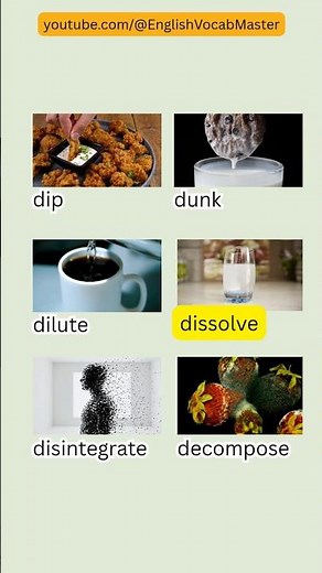 Dip dunk dilute dissolve disintegrate decompose #learnenglish #vocabulary #verbs
