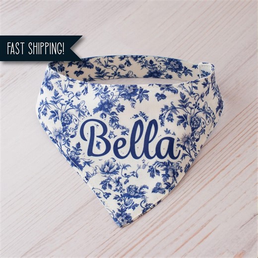 Blue Floral Dog Bandana Personalized Girl Dog Bandana With Name Elastic Bandana Slip-on Chinoiserie Bandana Custom Spring Bandana Toile - Etsy