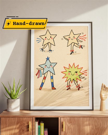 Colorful Whimsical Stars Print, Hand Drawn Star Illustration, Trendy Celestial Wall Art, Digital Download, Nursery & Kids Room Decor - Etsy