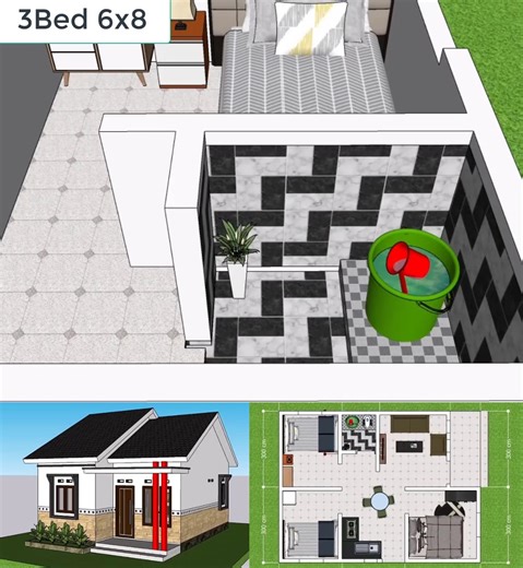 235K views · 2.9K reactions | Small House Plans 6x8 Meter 3 Beds 1 bath | Just 4you | Facebook
